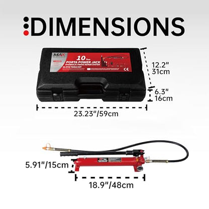 10 Ton (20,000 lbs Capacity) Porta Power Jack Hydraulic Ram Auto Body Frame Collision Repair Kit Set, 16-Pcs, with Blow Mold Carrying Case for Cars, Trucks, SUVs & More - size: 10 Ton without gauge