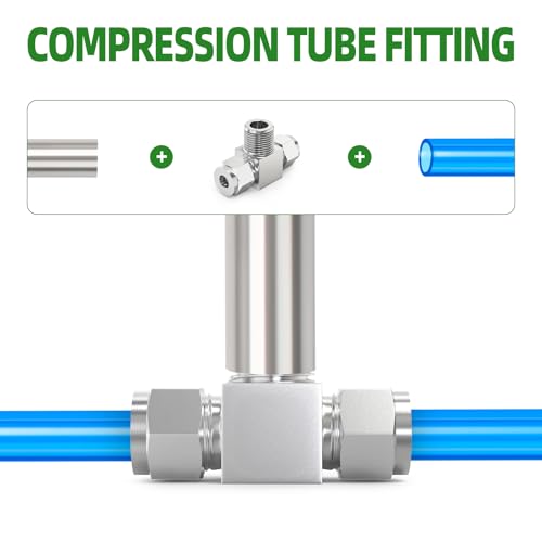 TAISHER 2PCS 304 Stainless Steel Compression Tube Pipe Fitting Connector, 3/8" Tube OD x 3/8" NPT Male x 3/8" Tube OD Tee Adapter - size: 3/8" OD x 3/8" MNPT x 3/8" OD Tee