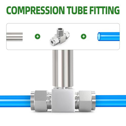 TAISHER 2PCS 304 Stainless Steel Compression Tube Pipe Fitting Connector, 3/8" Tube OD x 3/8" NPT Male x 3/8" Tube OD Tee Adapter - size: 3/8" OD x 3/8" MNPT x 3/8" OD Tee