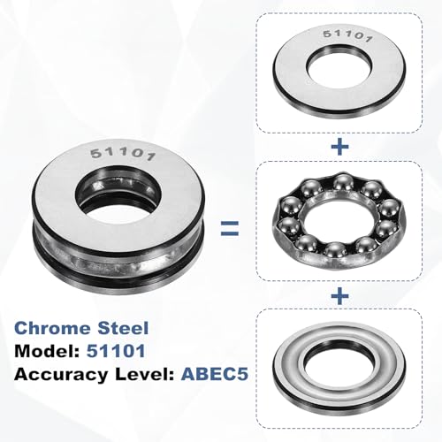 uxcell 2Pcs Thrust Ball Bearings, 12mm Bore 26mm OD 9mm Thick 51101 ABEC5 - size: 51101 12mm x 26mm x 9mm