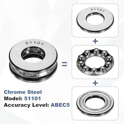 uxcell 2Pcs Thrust Ball Bearings, 12mm Bore 26mm OD 9mm Thick 51101 ABEC5 - size: 51101 12mm x 26mm x 9mm
