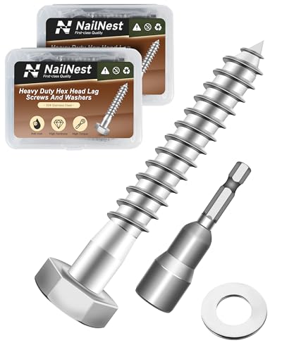 (2Box) 1/4" x 2" Hex Head Lag Screws Bolts with Flat Washers, 40Sets 304 Stainless Steel 18-8 Heavy Duty 1/4 Lag Bolts for Wood with Hex Socket - size: 1/4" x 2", style: 2-Box