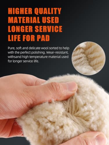 SPTA Wool Polishing Pads, 8"(200mm) 100% Natural Wool Buffing Pad with Hook & Loop Backing 4pcs Set Come with 5/8-11 Thread Backing Plate for Car Polishing, Buffing and Cutting - size: 8inch (200mm) Sets
