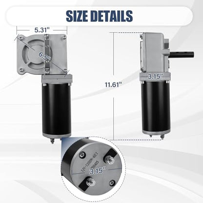 1200W 60:1 1.6HP Electric Tarp Motor for Dump Trucks Over 28' Length, Universal Tipper Truck Canopy Motor for Dump Truck Tarp System with Chrome Housing Cover- 12V DC, 55AMPS/65RPM- 5 Years Warranty - size: 1200w 60:1