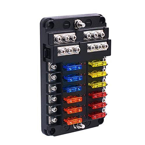 BlueFire 12 Way Blade Fuse Box Fuse Box Holder Standard Circuit Fuse Holder Box Block with LED Light Indication & Protection Cover for Car Boat Marine Trike Car Truck Vehicle SUV Yacht RV - color: 12 Way
