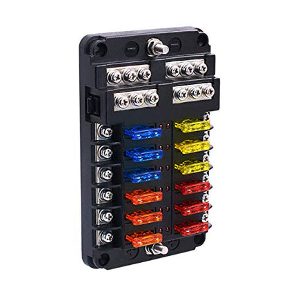 BlueFire 12 Way Blade Fuse Box Fuse Box Holder Standard Circuit Fuse Holder Box Block with LED Light Indication & Protection Cover for Car Boat Marine Trike Car Truck Vehicle SUV Yacht RV - color: 12 Way