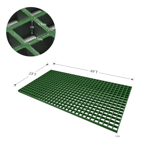 Agfabric 24x48x1in Molded Fiberglass Grating, Durable FRP Grating for Car Wash, Swimming Pool and Industrial Drainage, Deck, Patio, Yard, Wearproof, Rustless, Green 1 Pack - color: Green, size: 2ftx4ft x 1in