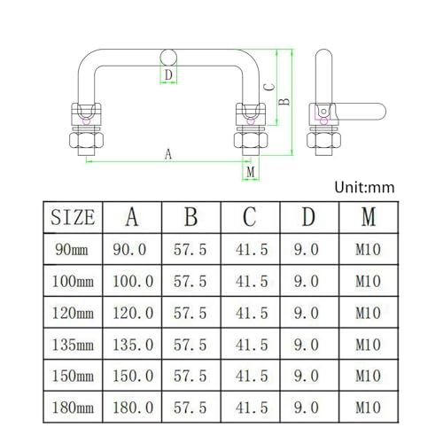 (2 Pieces) 180mm Foldable Pull Handle Cabinet Knob 304 Stainless Steel Industrial U-Shaped Handle for Distribution Box,Tool Box - color: 180mm