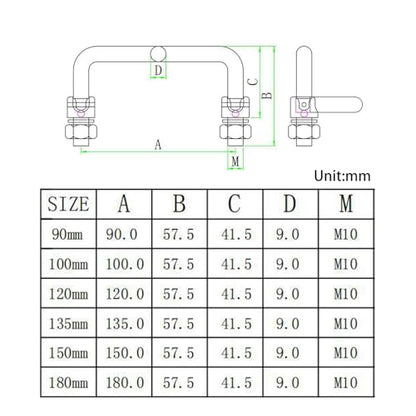 (2 Pieces) 180mm Foldable Pull Handle Cabinet Knob 304 Stainless Steel Industrial U-Shaped Handle for Distribution Box,Tool Box - color: 180mm