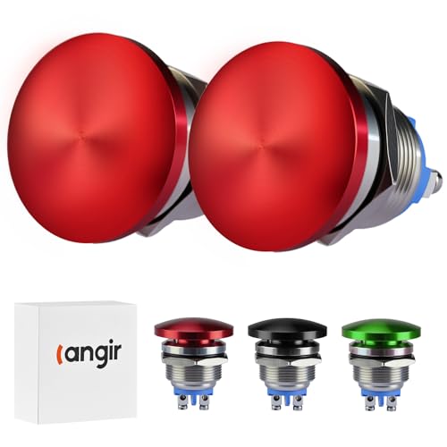 Red 22mm Mushroom Push Button Switch 5A 250V AC/DC Momentary, IP65 Waterproof, Suitable for 12V 24V 36V 110V 250V (2 Pack) - color: Red, size: 22mm