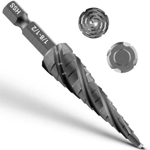 Four Spiral Flute Step Drill Bit, HSS Step Drill Bits (1/8"-1/2") - size: HSS 1 Piece (1/8"-1/2", 13 Steps)