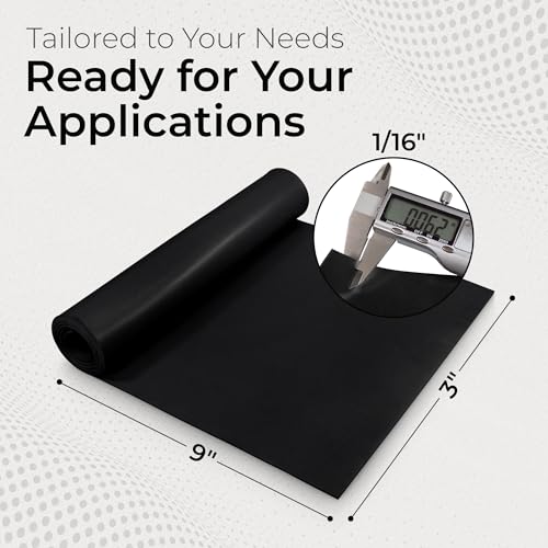 Exactly Rubber - Commercial Grade Silicone Sheet, 60A Durometer Silicone Mat, -80 to 450°F Temperature Resistant Rubber Mat, Rubber Sheet with 350% Elongation, Made in The USA, 1/16 x 3" x 9", Black - color: Black, size: 1/16 x3 x9