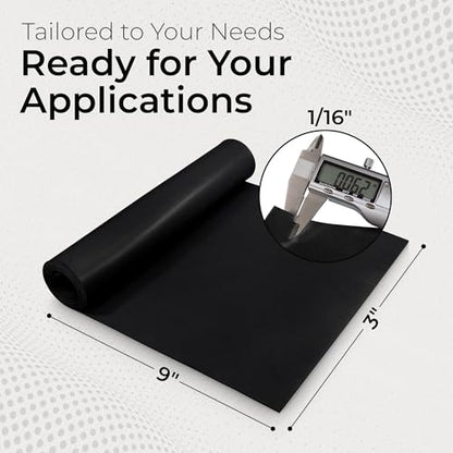 Exactly Rubber - Commercial Grade Silicone Sheet, 60A Durometer Silicone Mat, -80 to 450°F Temperature Resistant Rubber Mat, Rubber Sheet with 350% Elongation, Made in The USA, 1/16 x 3" x 9", Black - color: Black, size: 1/16 x3 x9