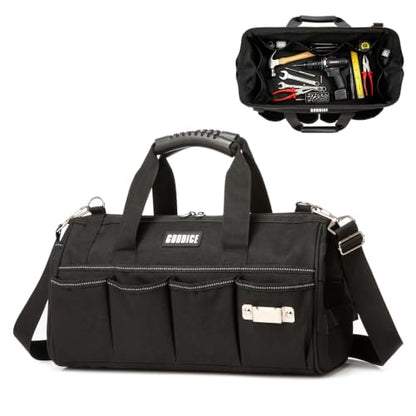 15"Heavy-Duty Tool Bag,23-Pocket Wide Mouth Tool Tote with Adjustable Strap - color: Black