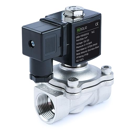 U.S. Solid 3/4" Stainless Steel Solenoid Valve - 12V DC, Normally Closed, 145 PSI Electric Valve for Water, Air, Diesel - size: 0.75 Inch