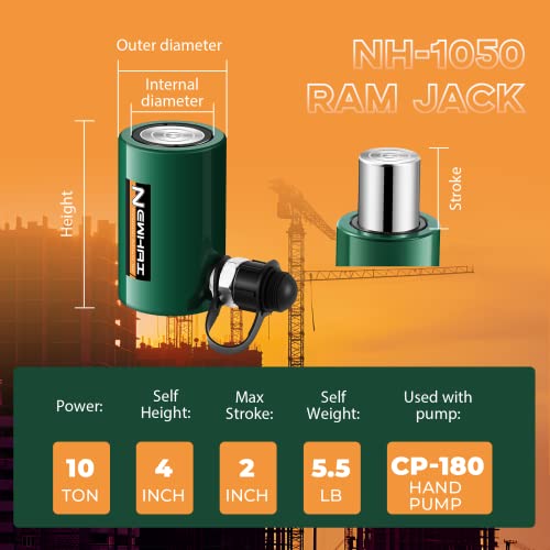 Newhai 10T Hydraulic Ram Kit & CP-180 Pump with Pressure Gauge, 2" Stroke - style: 10 ton Jack+cp180 Pump