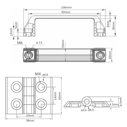 2020 Aluminum Extrusion T Slot Hardware 8Pcs Pivot Hinge 4Pc Handle - style: 4 sets with M6 8 sets with m4