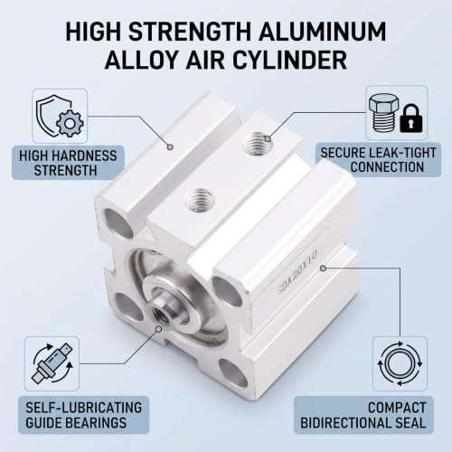 Double Acting Aluminum Air Cylinder 20mm Bore 10mm Stroke with Oil Storage Function for Industrial Automation