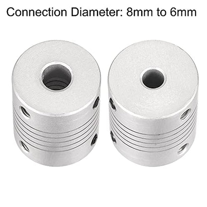 uxcell 8mm to 6mm Aluminum Alloy Shaft Coupling Flexible Coupler Motor Connector Joint L30xD25 Silver 2Pcs - size: 8mm to 6mm