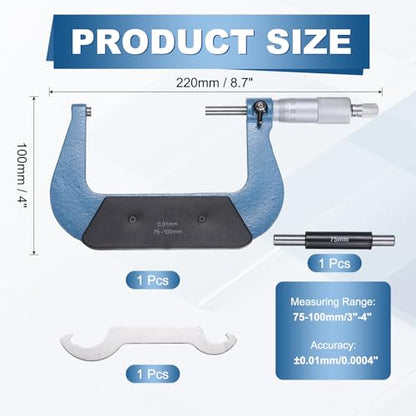 HARFINGTON Metric Outside Micrometer 75-100mm Range +/-0.01mm Accuracy - size: 75-100mm