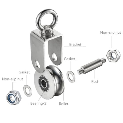 Heavy Duty Cable Pulley Wheel, Swivel Pulley Block, Stainless Steel, Bearing Inside, Loading 1800lb - size: 68mm