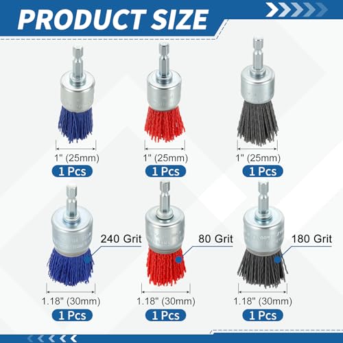 6Pack Wire Brush for Drill Set with 1/4" Hex Shank