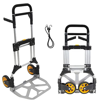 Mount-It! Folding Dolly, Aluminum Trolley, Industrial Grade Heavy Duty 440 Lb Capacity Hand Truck with Durable Rubber Wheels, Ergonomic Telescoping Handle for Indoor Outdoor, Foldable & Moving Dolly - size: 440 Lb Capacity