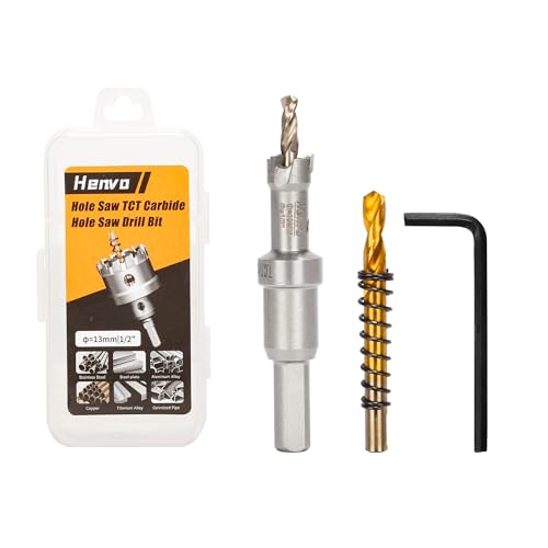 Hole Saw 1/2" (13mm) Heavy Duty Carbide with 2 Pilot Drill Bits - Metal Hole Cutter Cuts Stainless Steel, Iron, Copper, Brass, Plastic - size: 13mm|1/2"