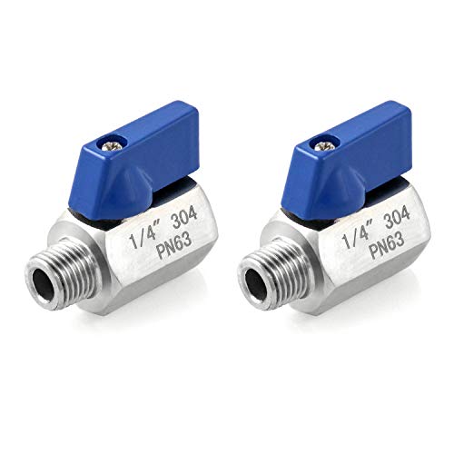 QWORK Mini Ball Valve, 2 Pack 1/4" NPT Thread Female and Male 304 Stainless Steel Shut-Off Valves - color: 2 pack, size: 1/4" Female&Male