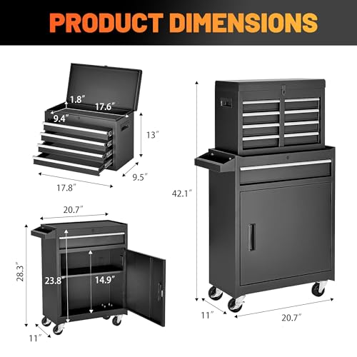 5-Drawer Rolling Tool Chest with Detachable Top Toolbox - color: Black, style: 5 drawer-detachable