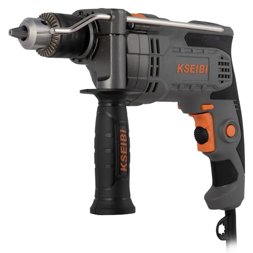 KSEIBI Hammer Drill 7.5 Amp, 1/2 Inch All-Metal Keyed Chuck, Corded Electric Impact Drill, Variable Speed 0-3000 RPM with Side Handle & Depth Gauge — Drills Concrete, Brick, Metal, Wood & Masonry