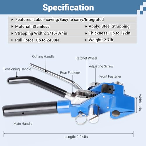 Steel Banding Strapping Tool, Heavy-Duty Ratchet Tensioner & Cutter