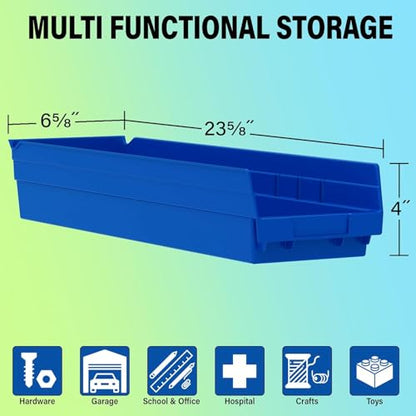 Akro-Mils 30164 Heavy Duty Plastic Shelf Bins, 24"x 6.5"x 4", Blue, 6-Pk - color: Blue