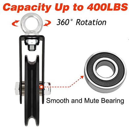 4Pcs 90mm Gym Cable Pulley Wheel Silent Weight Pulleys with Strap Carabiner