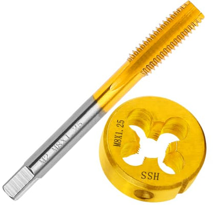 M8x1.25 Metric Tap and Die Set for Metal,M2 HSS Thread Tap & Round Die - size: M8x1.25