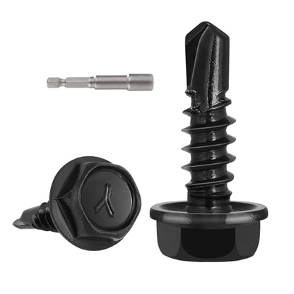 VGBUY 217pcs #8 x 5/8" Self Drilling Screws for Metal,410 Stainless Steel Black Zinc Plated,Self Tapping Sheet Metal Screws,Hex Washer Head - color: Black Hex Washer Head, size: #8 x 5/8 inch