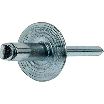 Fastenere Large Flange Pop Rivets - 3/16" x 1/8" (50 pcs) Heavy Duty, Open End, Steel Zinc, Corrosion-Resistant, High Tensile & Shear Strength, 6-2 Gap .020" - .125" - size: 3/16" x 1/8" (6-2) (50 Pack)