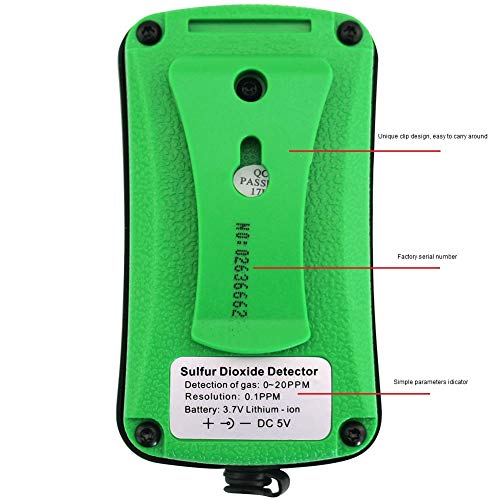 Portable SO2 Gas Monitor Tester 0~20ppm Digital LCD Display Rechargeable Li-Battery Powered Alarm Handheld Sulfur Dioxide Gas Detector Analyzer Sensor
