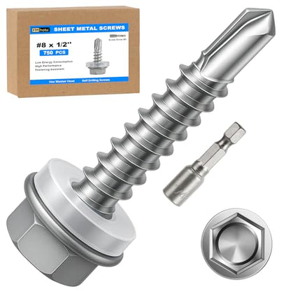 750Pcs Self Tapping Screws, Sheet Metal Screws #8x1/2 - size: #8 x 1/2", style: 750