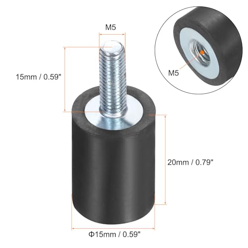 uxcell 6pcs M5x15mm Rubber Isolator Mounts with Studs 15x20mm - size: VD-D15*H20, M5*15