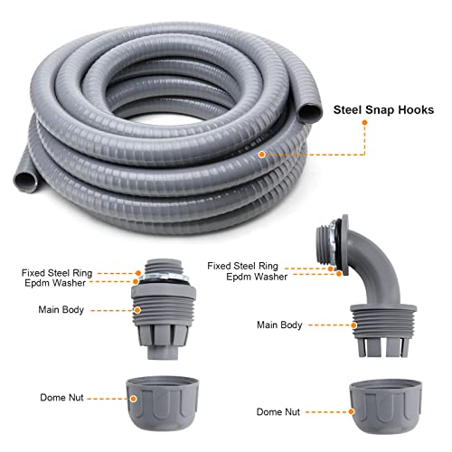 DWALE Liquid-Tight Conduit and Connector Kit, Electrical Conduit, 1/2inch 100ft Electrical Conduit Kit, with 8 Straight and 8 Angle Fittings Included - size: 100FT-1/2"