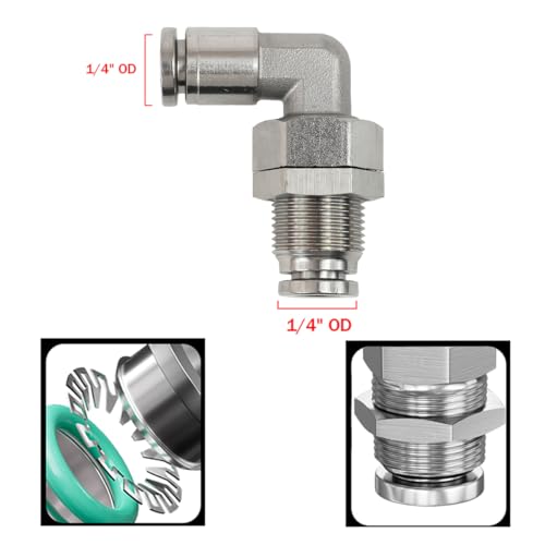 2Pcs Bulkhead Elbow 1/4" Tube OD x 1/4" NPT Push to Connect Fittings - size: 1/4" x 1/4"