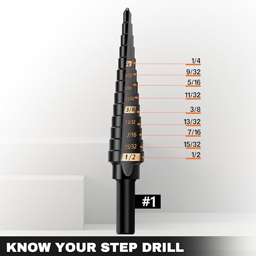 KSEIBI 575035 HSS Step Drill Bit 1/8-1/2 Inch, 3-Flat Shank Black Oxide for Metal, Wood, Plastic - 13 Steps Precision Drilling #1 - size: #1 (1/8-1/2 inch)