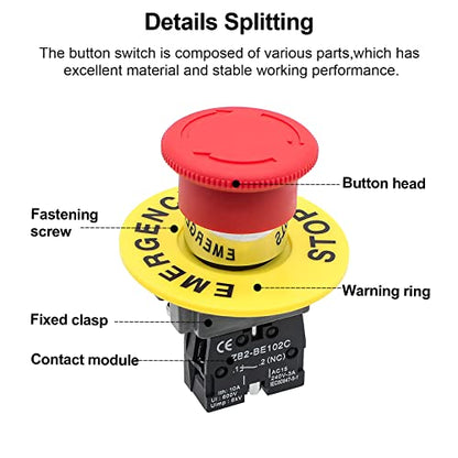 1Pack Red Mushroom Head Emergency Stop Push Button Switch Press - style: Red Mushroom Head Emergency Stop Switch 1NC