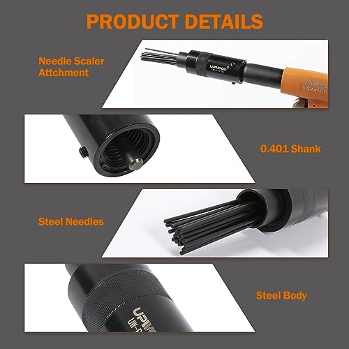 Needle Scaler Attachment, with 19pcs Needles, Screw On for Use UW-AH190P AH250P Air Hammer, Paint, Rust, Dirt and Weld Dust Remover - style: Needle Scaler Attachment