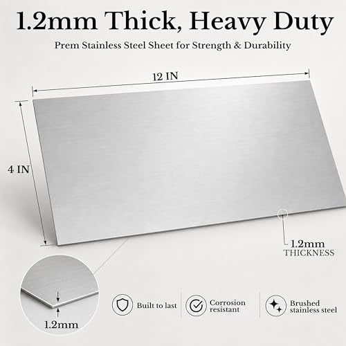 2 Pack 430 Magnetic Stainless Steel Sheets, 18 Gauge 12"x 4" Brushed Metal - size: 12″× 4″