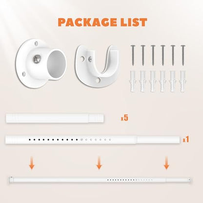 Metal Closet Rod 1.3" Heavy Duty Adjustable Hanging Rod 17-87 Inch - color: Matte White, size: 17-87 IN