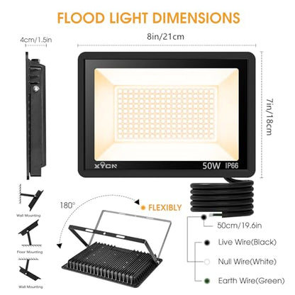 XYCN 2 Pack 50W 3000K Warm White LED Flood Light,Outside Flood Light,No Plug,7600LM Super Bright Outdoor Security Lights, IP66 Waterproof Floodlight for Yard,Playground,Garage, Garden, Lawn - size: 50W 3000K LED Flood Light 2pack