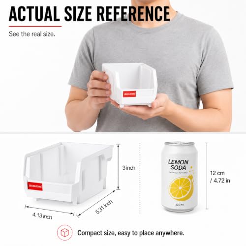 6 Pack Stackable Plastic Parts Bins, 5x4x3 in, White - color: White-6 Pack, size: 5"x4"x3"