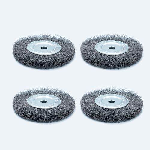 6inch Bench Wire Wheel Brush Set for Bench Grinder - Coarse & Fine Crimped Carbon Steel (0.012in & 0.008in), 1/2in & 5/8in Arbor - Rust, Burr, Paint, and Corrosion Removal (4)